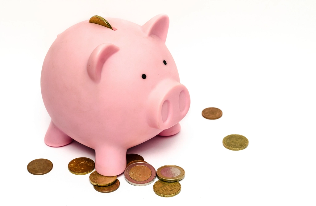 Piggy bank and coins, bursary funding logo